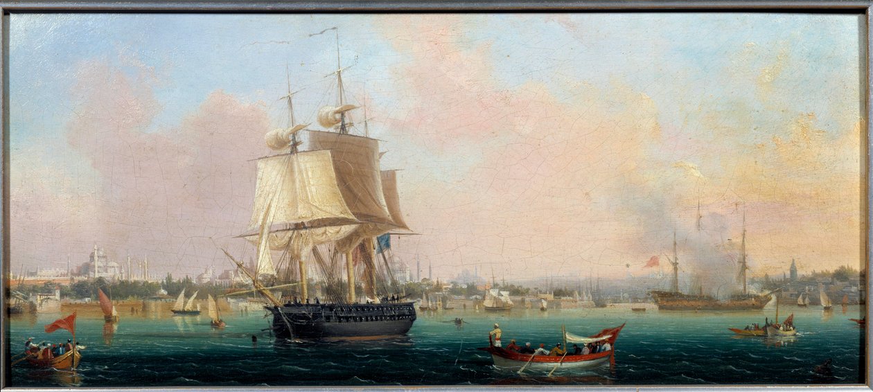 La Belle Choule framträder i Konstantinopel Målning av Ambroise Louis Garneray (1783-1857) Sevres från 1800-talet, porslinstillverkning av Ambroise Louis Garneray