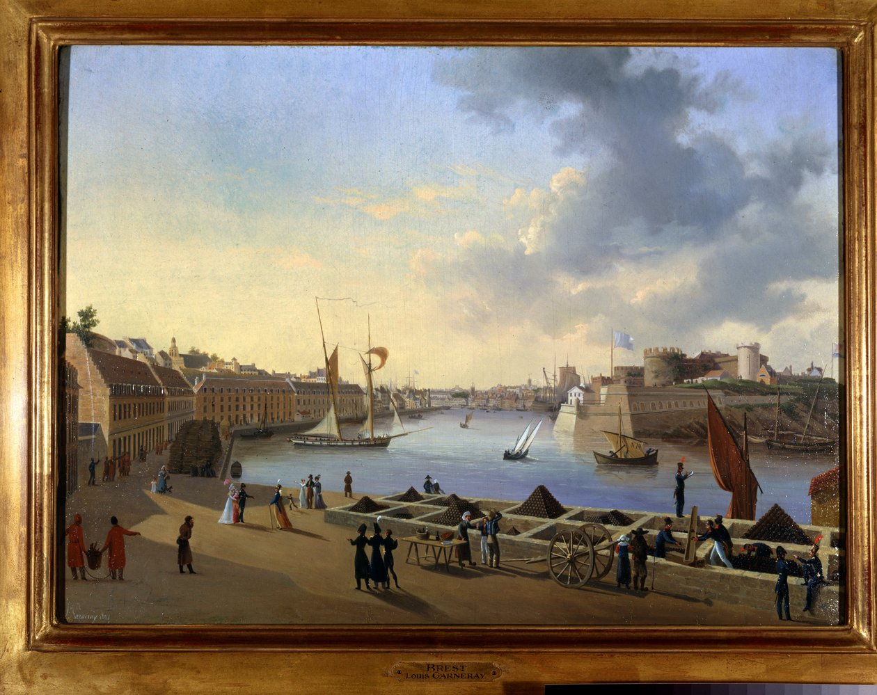 Hamnen i Brest och artilleriförrådet - målning av Louis Garneray, cirka 1820, Olja på duk, H. 0,330; L. 0,460. CCIP Coll. av Ambroise Louis Garneray
