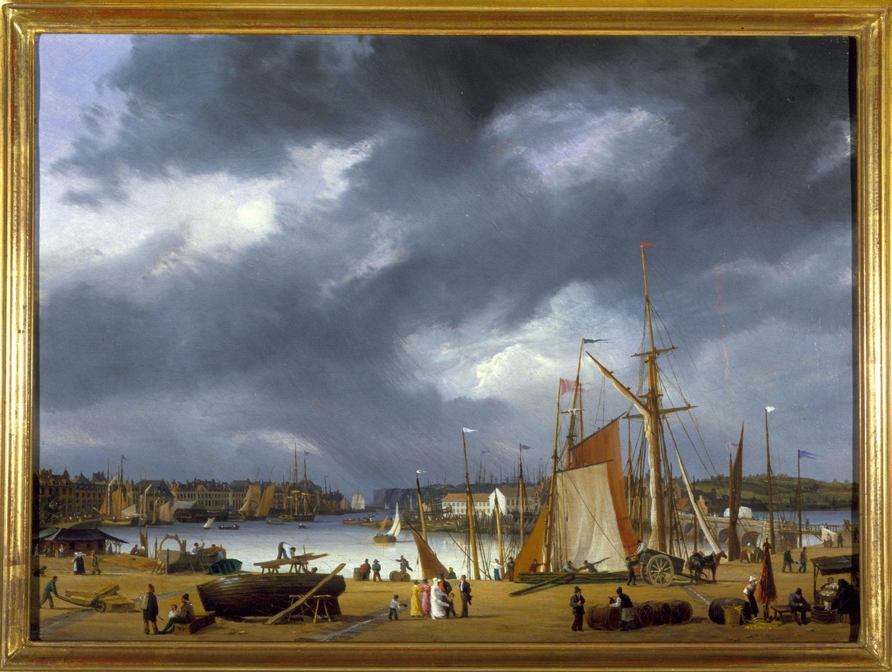 Dieppes hamn av Louis Garneray, sd. omkr. 1820, Olja på duk, H. 0,330; L. 0,460. CCIP Coll. av Ambroise Louis Garneray
