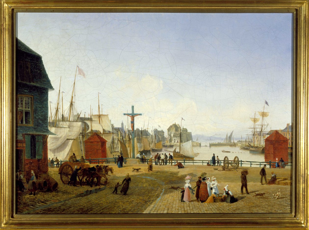 Hamnen i Honfleur, av Louis Garneray, sd. omkr. 1820, Olja på duk, H. 0,330; L. 0,460. CCIP Coll. av Ambroise Louis Garneray