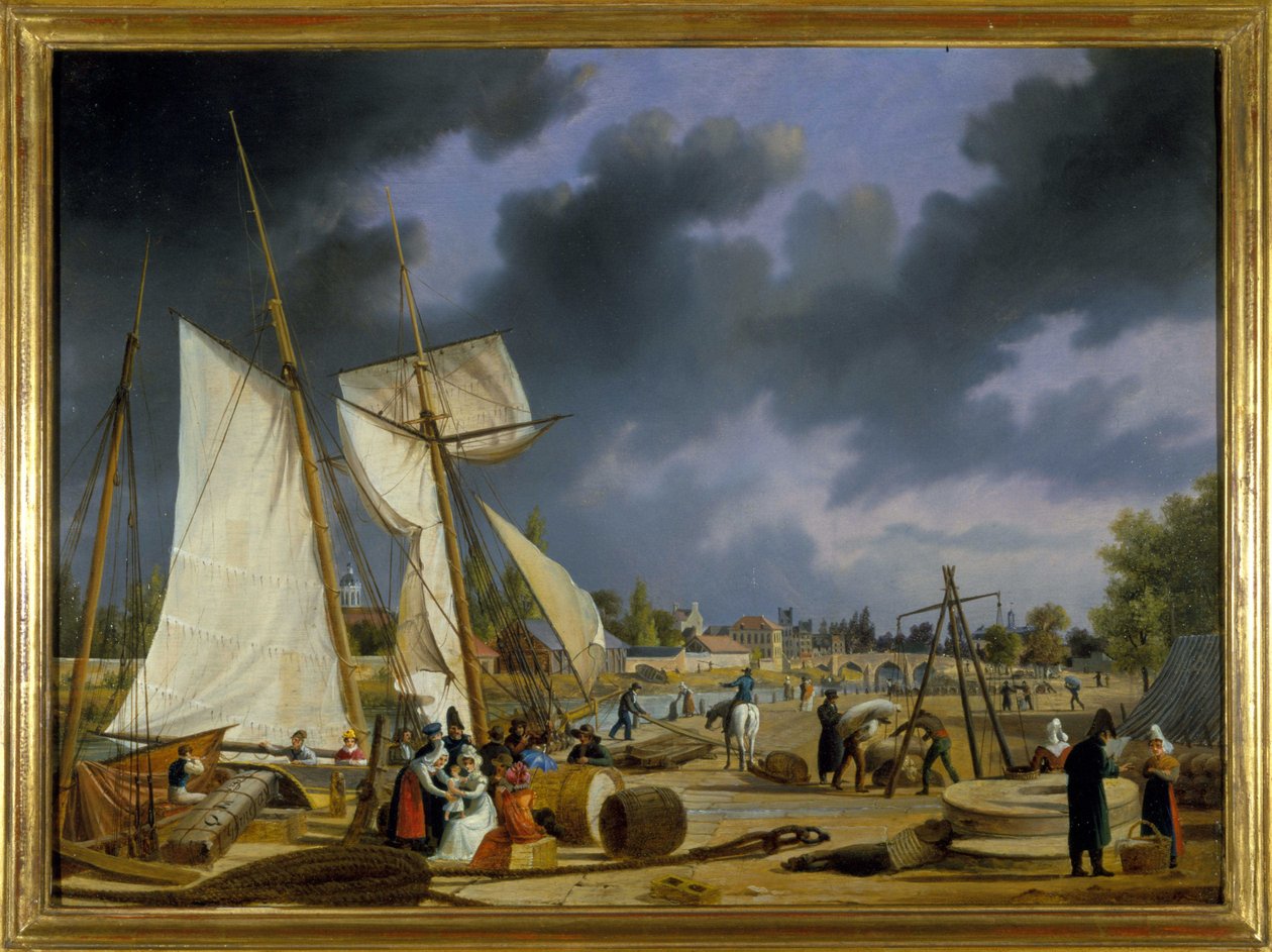 Hamnen i Caen, av Louis Garneray, sd. omkr. 1820, Olja på duk, H. 0,330; L. 0,460. CCIP Coll. av Ambroise Louis Garneray