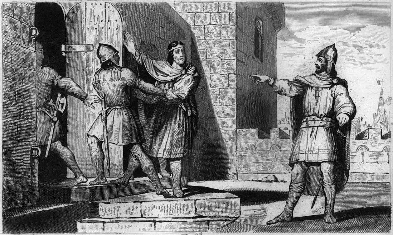 Karl III (879-929) den enfoldige tillfångatagen av en av sina soldater 923 - Fängelse av Karl III den enkle (879-929), 923: den före detta kungen av francen förråds i tron att finna en fristad hos Herbert av Vermandois. av honom och skickas i fängelse av Ambroise Tardieu
