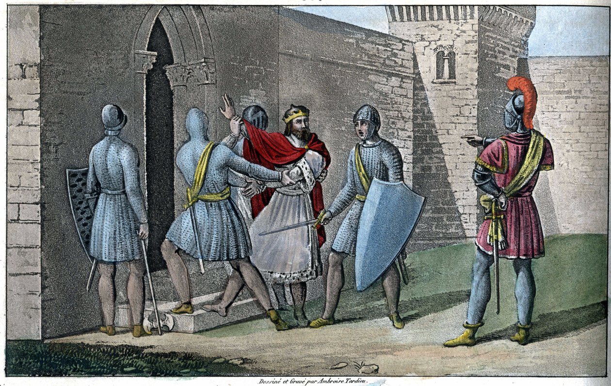 Karl III, "Den enkla" (879-929), karolingisk dynasti. Detrone 922 och tvingades rädda sig själv tog han sin tillflykt till Herbert II av Vermandois (ca 880-943) som höll honom fången i slottet Peronne 923. - Designad och graverad av Ambroise Tardi av Ambroise Tardieu