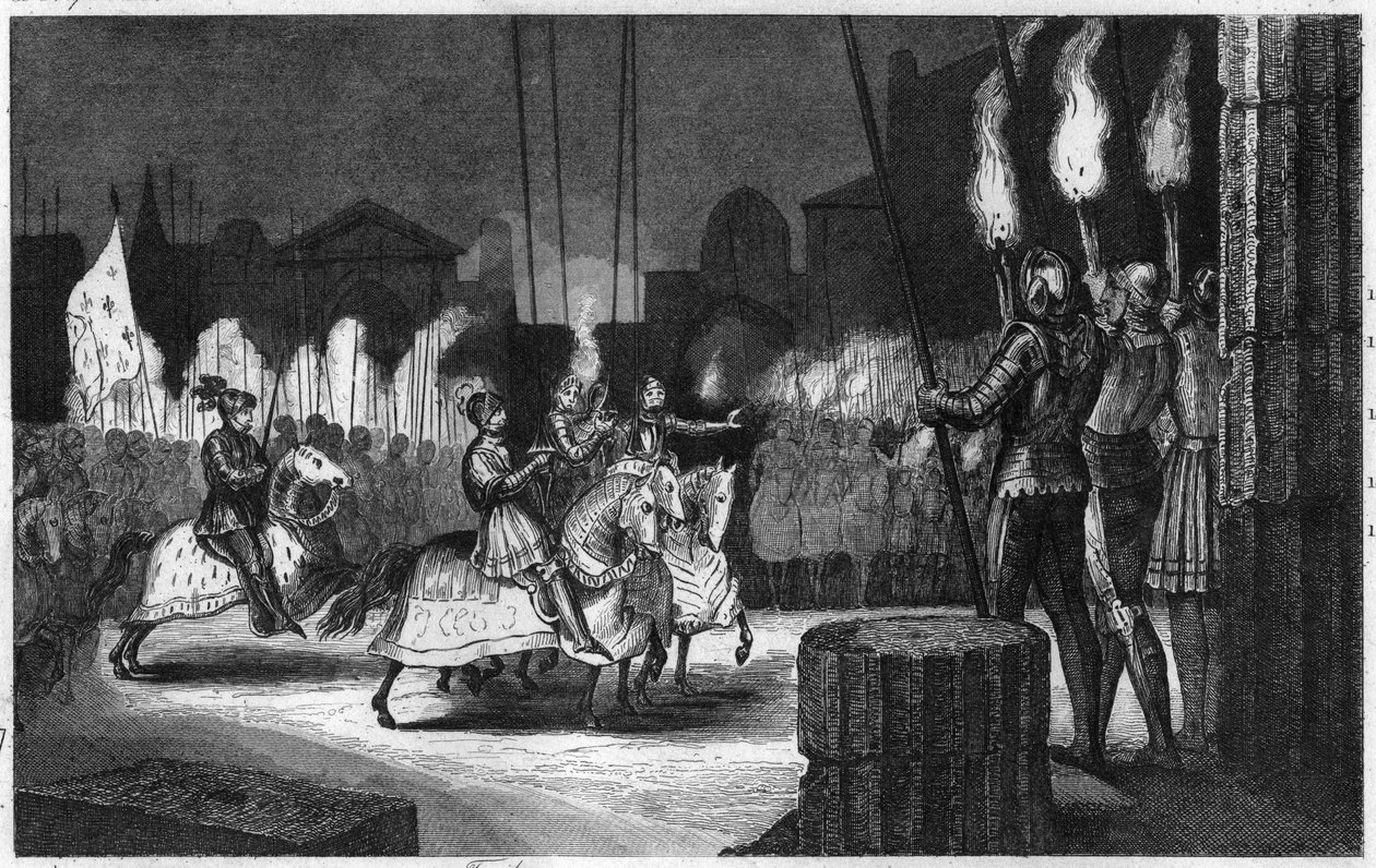 Karl VIII går in i Rom 1494 för att bli utropad till kejsare av Orienten - Karl VIII (1470-1498) gick in i Rom den 31 december 1494. Han förklarades till kejsare av Orienten, innan han åkte till Neapel för att hävda sina rättigheter där - Gravyr av 1825 i  av Ambroise Tardieu