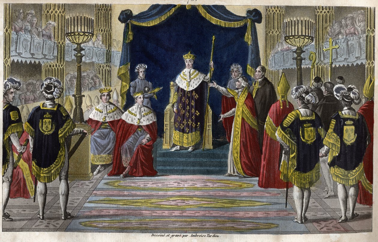 Karl X (1757-1836) kröntes till kung i Reims den 6 maj av Ambroise Tardieu