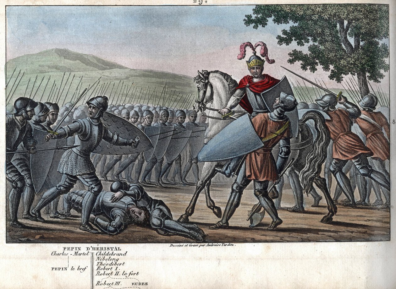 Eudes (Odon) (860 - 898), den karolingiska dynastin, ledde striden mot normanderna och försvarade Paris med segern (885 - 887) - Designad och graverad av Ambroise Tardieu 1825. av Ambroise Tardieu
