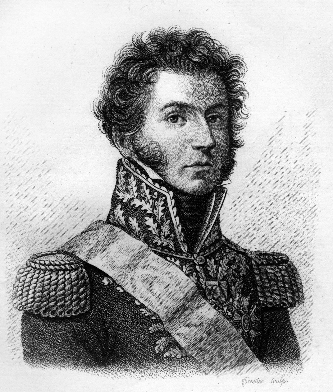 Gabriel Jean Joseph, greve Molitor marskalk av Frankrike (1770 till 1849).- i "Porträtt av franska generaler efter franska segrar och erövringar"". Graverad av Ambroise Tardieu 1818. Stella Collection. av Ambroise Tardieu