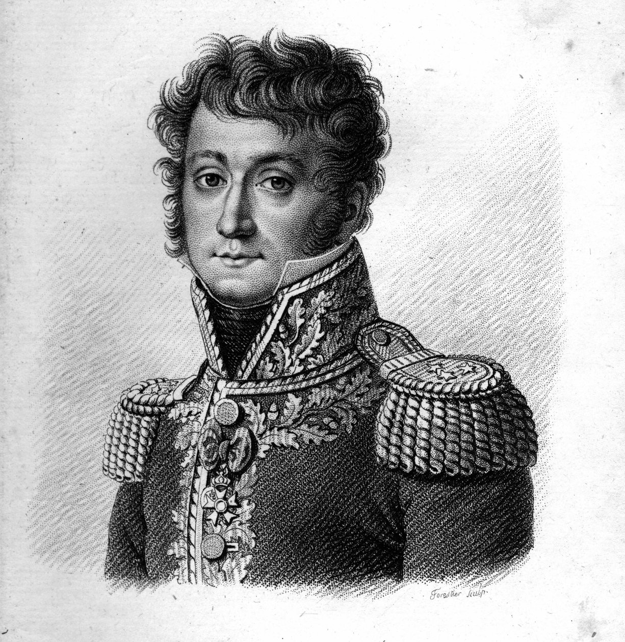 General Baron Gilbert Desiree Joseph Bachelu. (1777-1849).i "" Porträtt av de franska generalerna"". Graverad av Ambroise Tardieu 1818. Stella Collection av Ambroise Tardieu