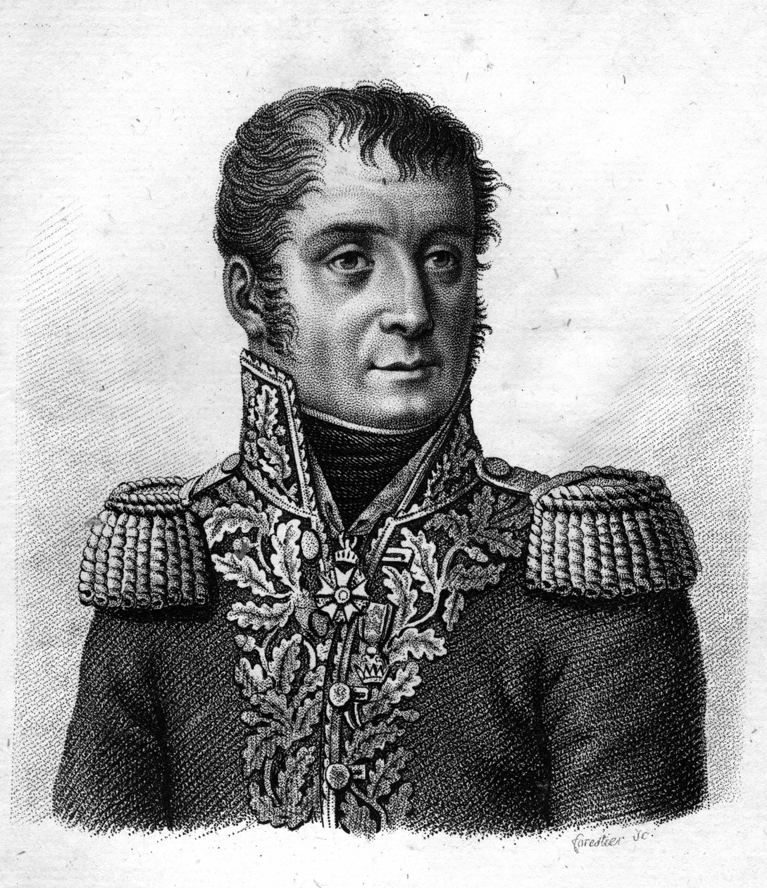 General Mouton - Duvernet (Régis Barthélemy, Baron Mouton-Duvernet) fransk general (1769 till 1816). i "Porträtt av franska generaler efter fransmännens segrar och erövringar"". Graverad av Ambroise Tardieu 1818. Stella Collection. av Ambroise Tardieu