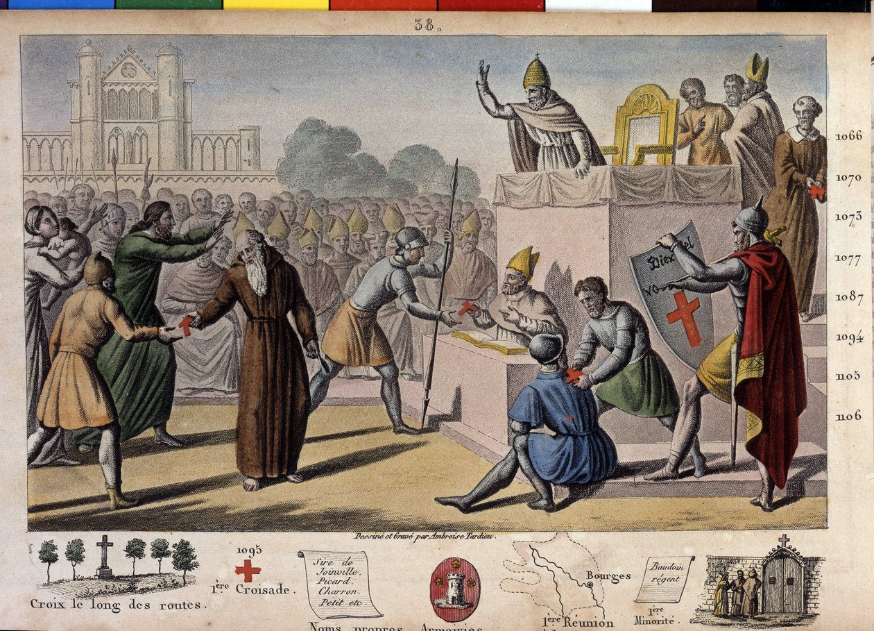 Gud vill ha det: vid konciliet i Clermont (idag Clermont Ferrand (Clermont-Ferrand), Auvergne), predikar Eremiten Peter det första korståget inför påven Urban II av Ambroise Tardieu