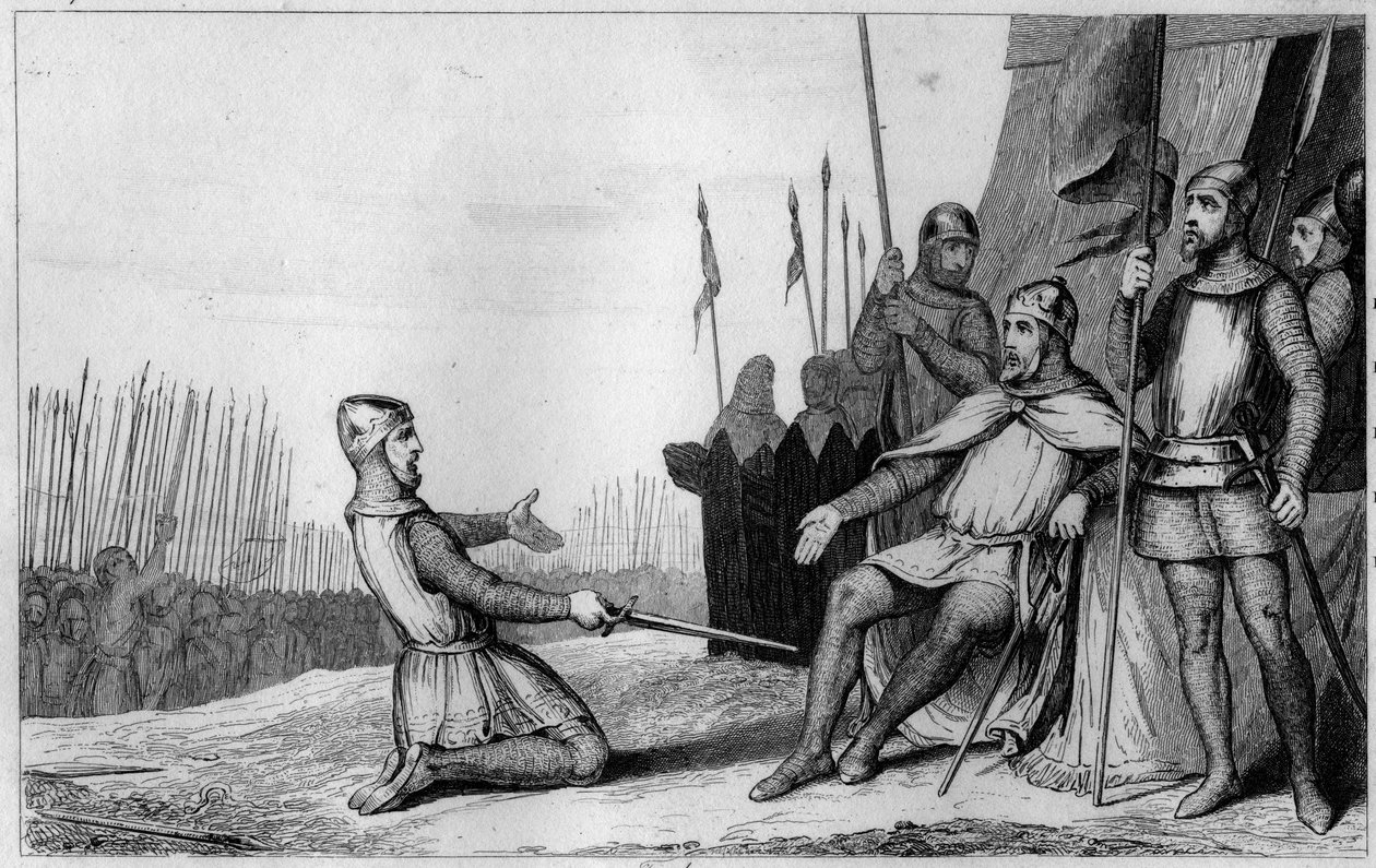 Henri I (1008-60) fordon sin bror Robert-Le-Vieux 1032 - Henri I (1008-1060), kung av Frankrike, tackar sin bror Robert le Vieux som reste sig mot honom och han avstod från hertigen av Bourgogne 1032 - Gravyr 1825 i "Histoire de France repr av Ambroise Tardieu