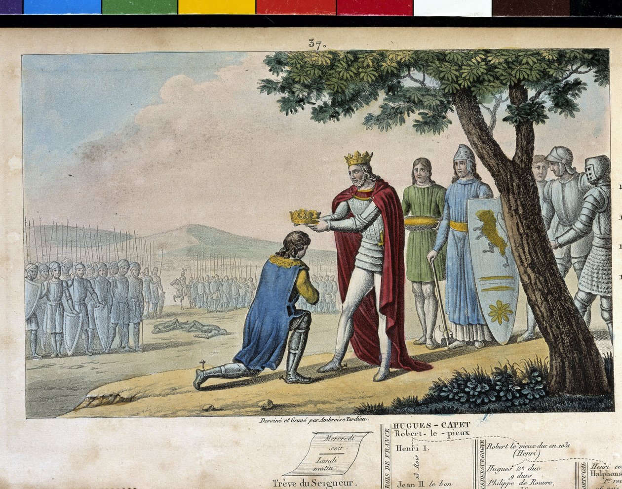 Henri I (1008 - 1060), Capetian dynasti. Vinnare av sin bror Robert le Vieux, han förlät honom och gav honom hertigdömet Bourgogne 1016 - Designad och graverad av Ambroise Tardieu 1825. av Ambroise Tardieu