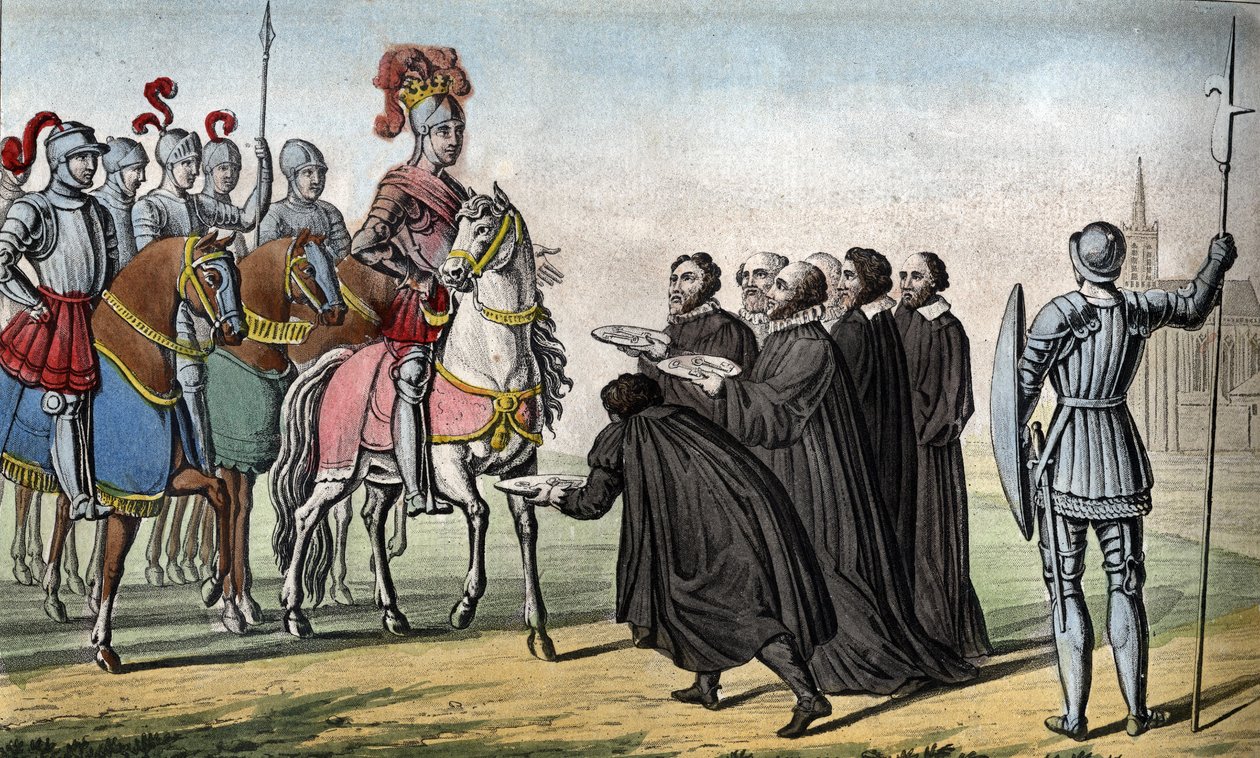 Henrik II (1519 - 1559). Omtyckt med Tysklands furstar mot Karl V, vars despotism hade gjort dem uppror, kidnappade han Toul, Metz och Verdun och tog därmed över de tre biskoparna 1552. av Ambroise Tardieu