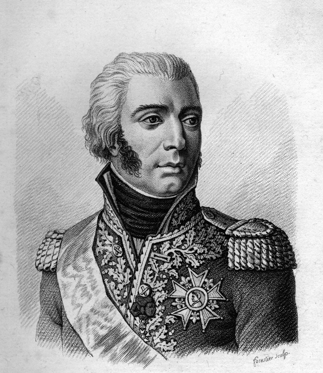 Jean - Baptiste Bessières hertig av Istrien Maréchal av Frankrike (1768 till 1813).- i Porträtt av de franska generalerna efter fransmännens segrar och erövringar. Graverad av Ambroise Tardieu 1818. Stella Collection. av Ambroise Tardieu