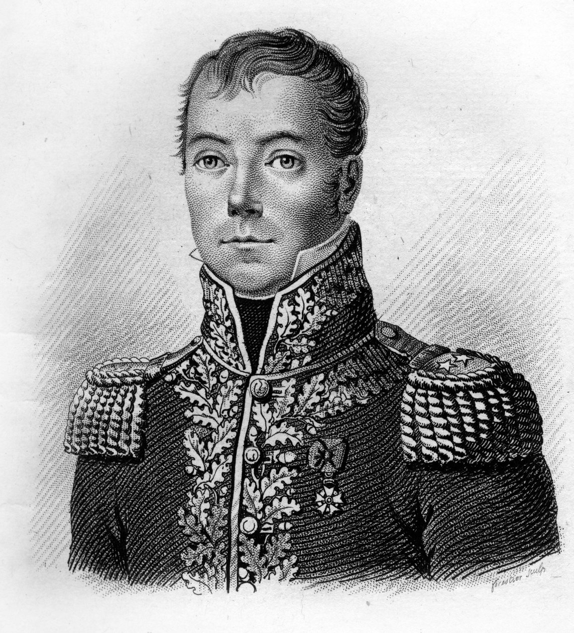 General Jean Pierre BECHE. 1770-1814.i ""Porträtt av franska generaler"". Graverad av Ambroise Tardieu 1818. Stella Collection av Ambroise Tardieu