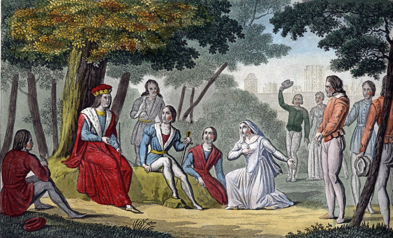 Ludvig IX, känd som "Saint-Louis" (1214-1270) som ger alla sina undersåtar rättvisa i vincennesskogen - Designad och graverad av Ambroise Tardieu 1825. av Ambroise Tardieu