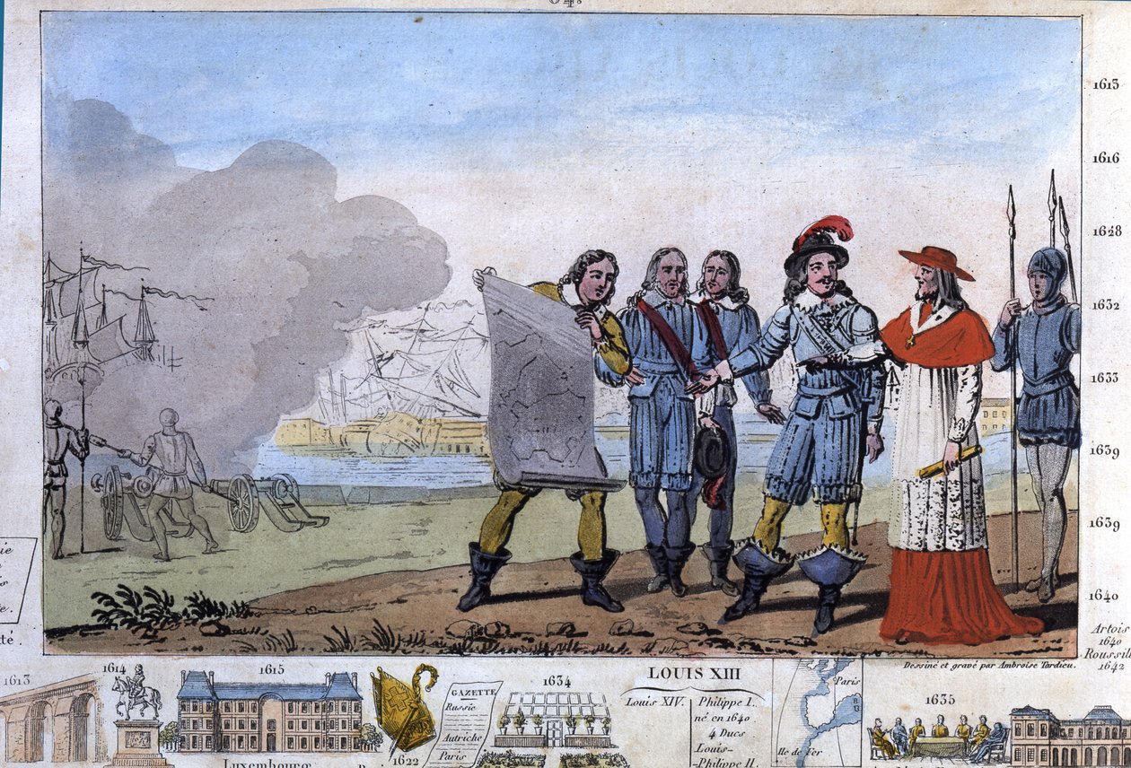 Ludvig XIII (1601-1643) och kardinal Richelieu vid sätet för La Rochelle, place d