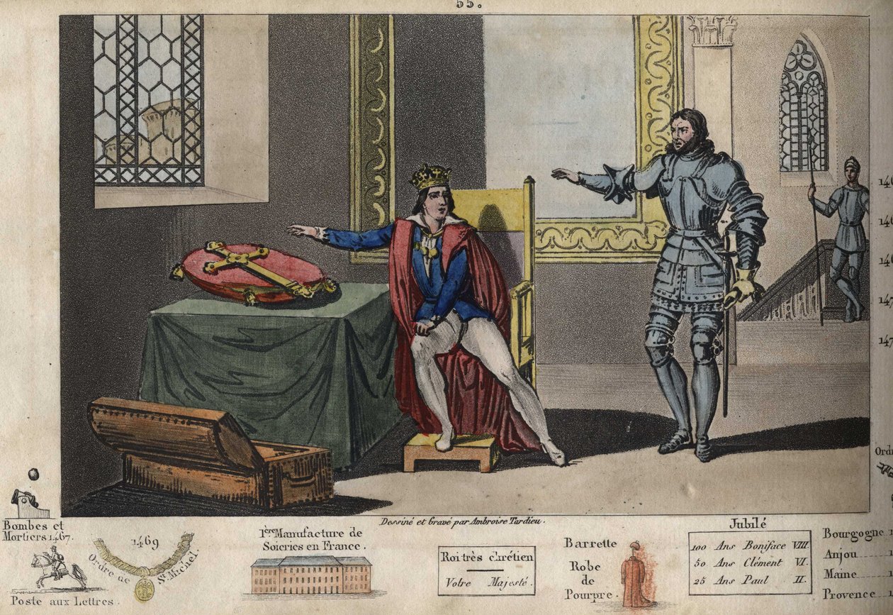 Ludvig XI (1423-1483) hålls fången i Peronne, och från sin lägenhet kan han se tornet där Karl III dog efter 6 års fångenskap. Han återvann friheten först efter att ha svurit på Karl den Stores kors att han troget skulle hålla fördraget som av Ambroise Tardieu