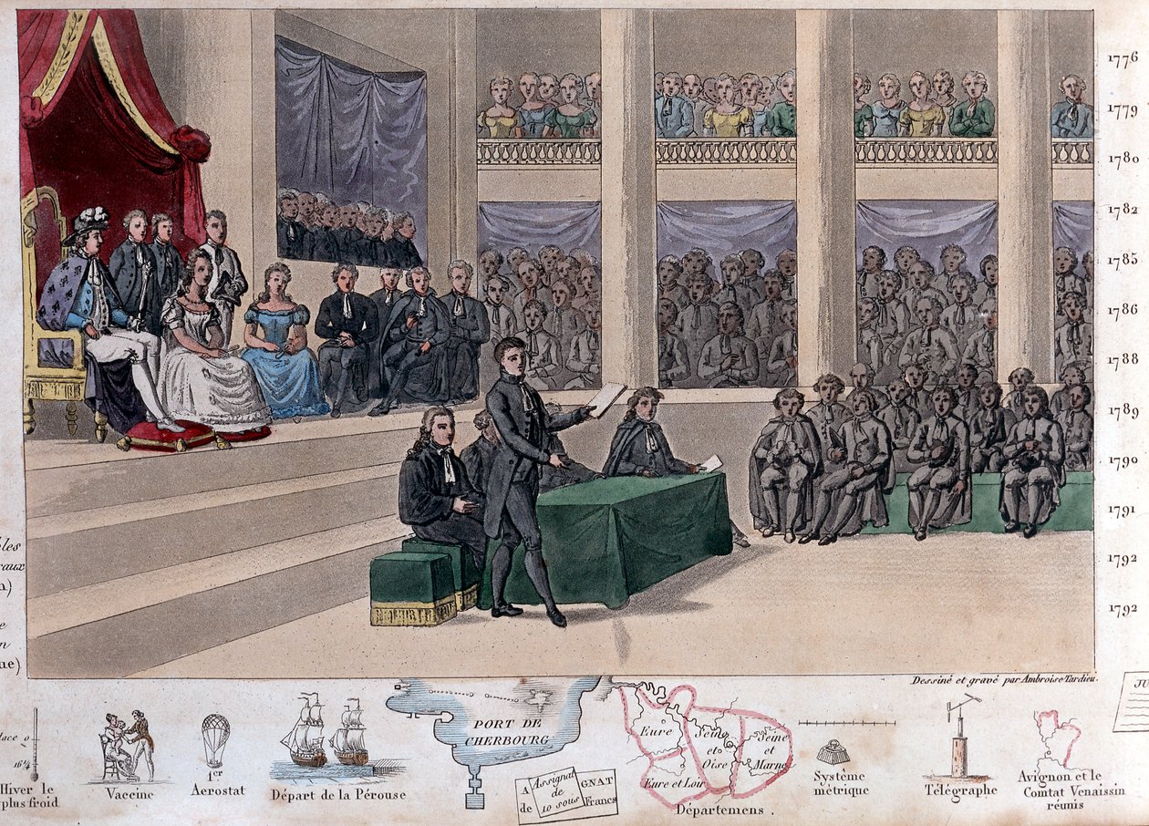 Ludvig XVI (1754-1793) vid Assembllee des Notable, Generalstaternas sammankallelse och återkallelse av Necker 1787 efter en politisk kris som reaktion på Ludvig XVI:s kungliga absolutism - Rita och grava av Ambroise Tardieu 1825 av Ambroise Tardieu