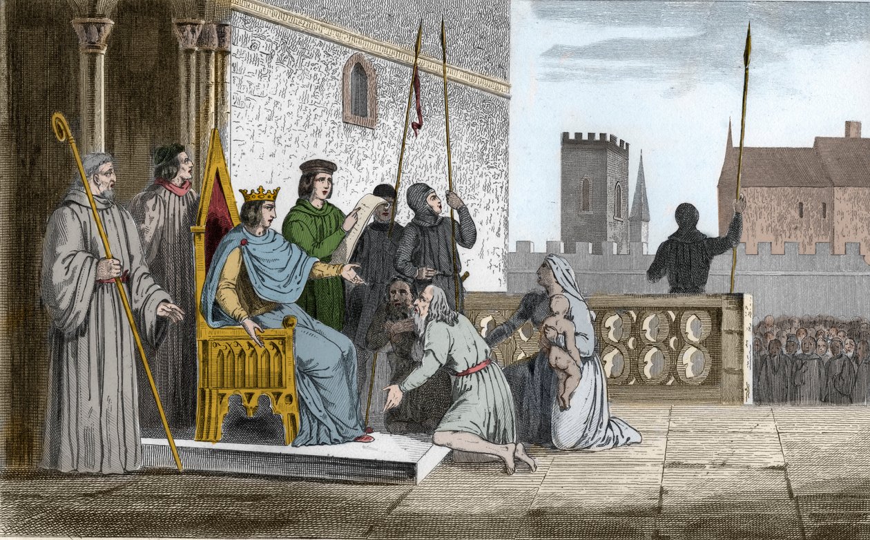 Ludvig X (1289-1316) den busiga emanciperar livegna - Ludvig X dit "" Le Hutin" (1289-1316), capetianernas dynasti, känd för att ha befriat alla livegna i sitt rike som han tvingade att återlösa deras frihet - Gravyr från 1825 i "Histoire de F av Ambroise Tardieu