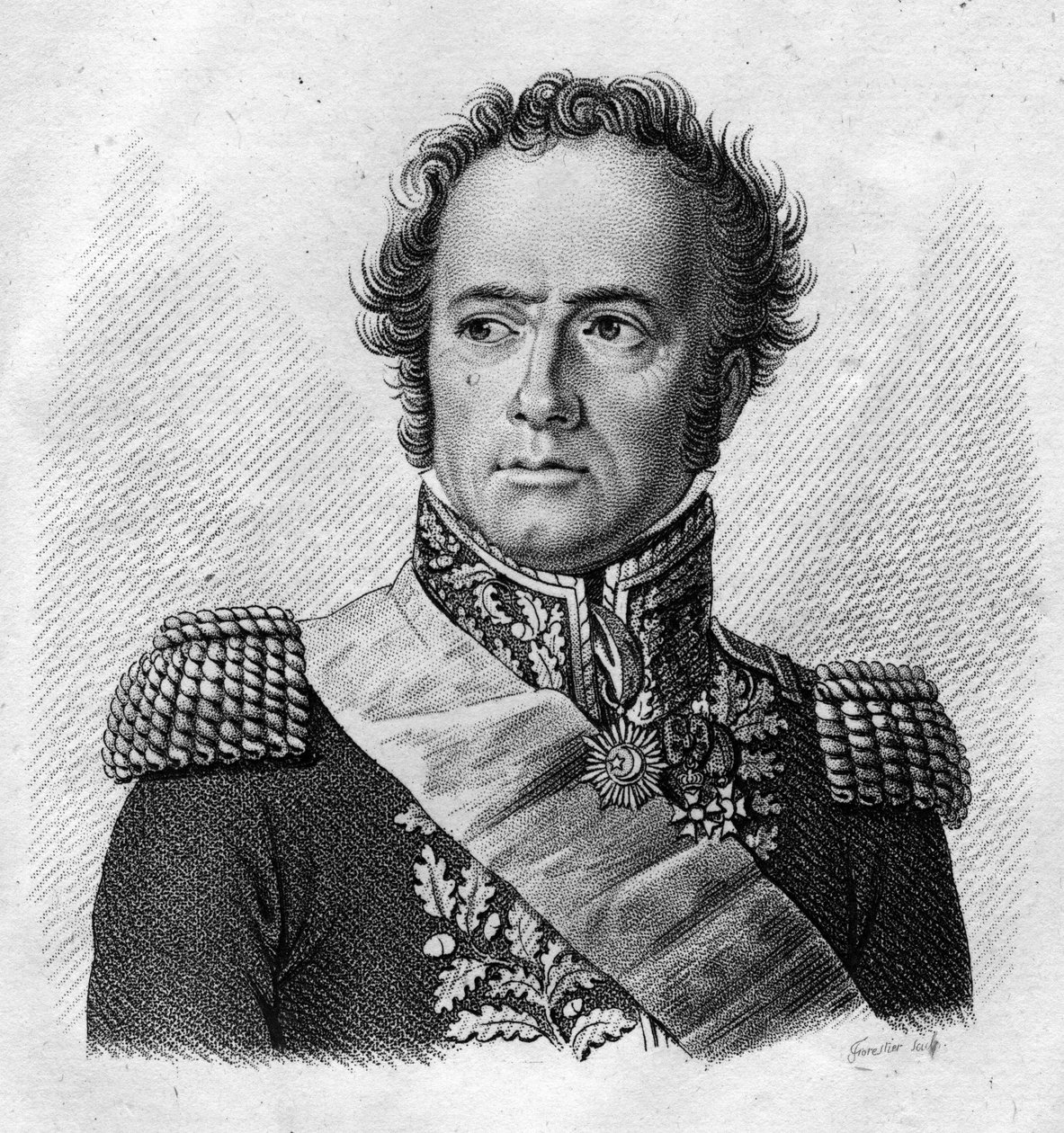 Maximilien Sébastien Foy.Fransk general och politiker (1775 till 1825) - i” Porträtt av de franska generalerna efter fransmännens segrar och erövringar””. Graverad av Ambroise Tardieu 1818. Stella Collection. av Ambroise Tardieu