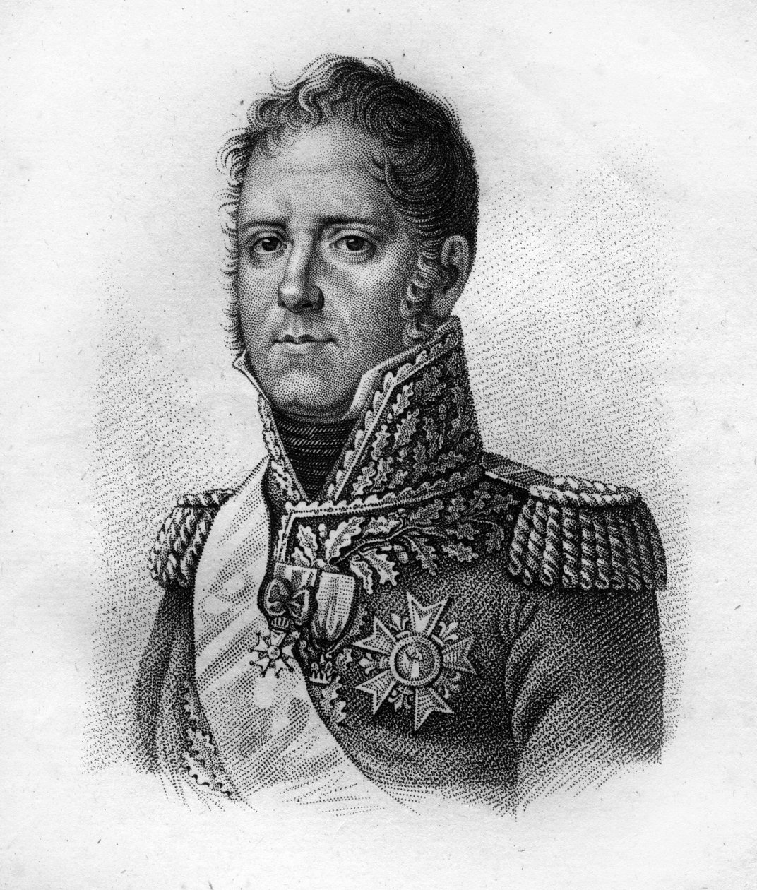 Michel Ney (1769-1815), marskalk av Frankrike, hertig av Elchingen, prins av Moskva.” i porträtt av franska generaler efter fransmännens segrar och erövringar”” Graverad av Ambroise Tardieu 1818. Stella Collection. av Ambroise Tardieu