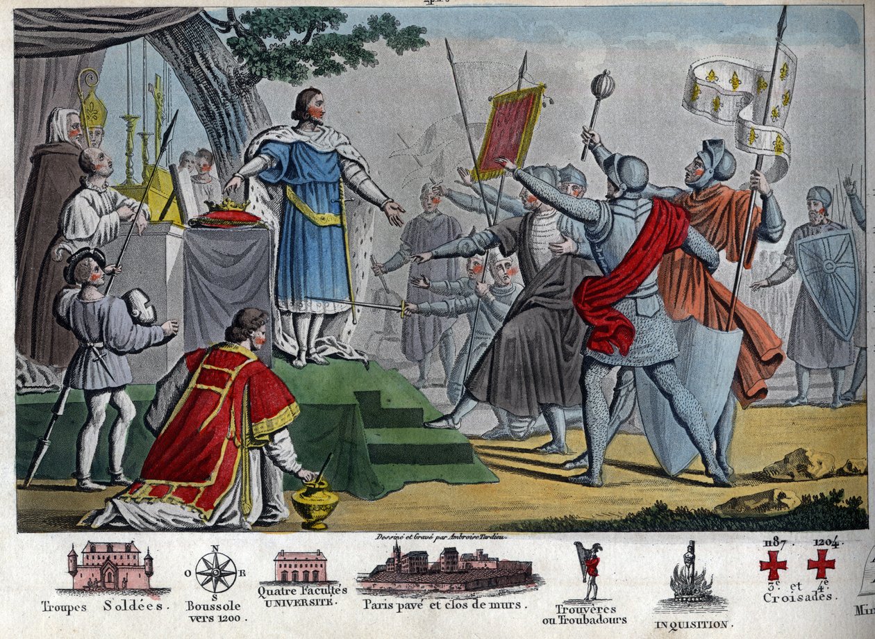Filip II (1165-1223), kung Capetian, känd som "Augustus", föreslår att ge sin krona till sina soldater om de kan behålla den en dag före slaget vid Bouvines, men alla föredrar att behålla sin kung. Genom att vinna detta slag förstörde Filip II en koalit av Ambroise Tardieu