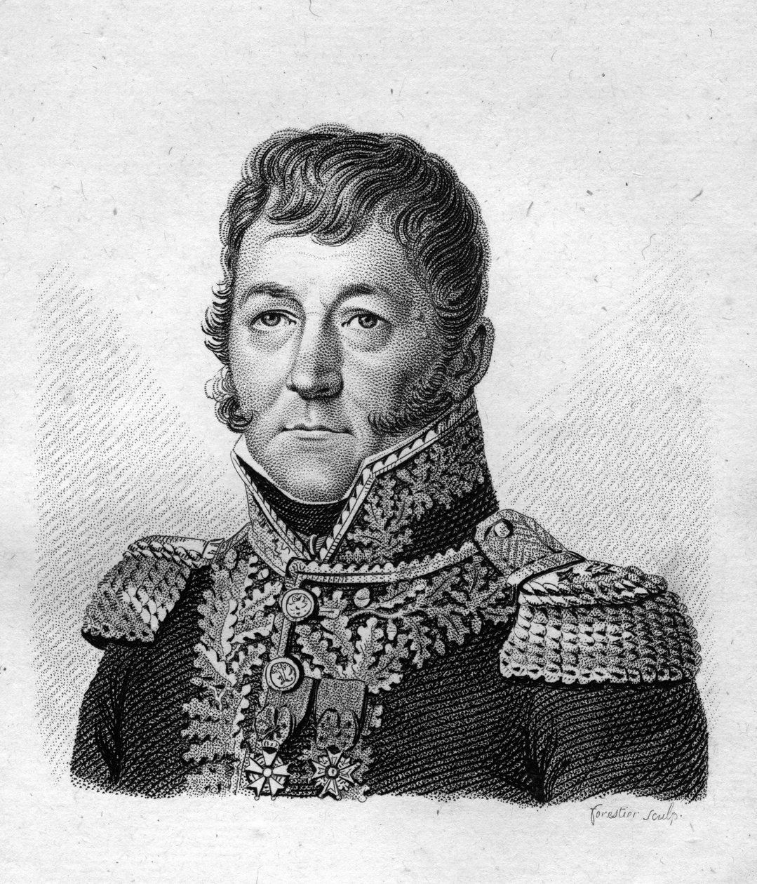 Porträtt av Claude Prost (1764-1834), baron av imperiet, brigadgeneral för artilleri - i "Porträtt av franska generaler efter fransmännens segrar och erövringar"". Grav av Ambroise Tardieu 1818. Stellasamling. av Ambroise Tardieu
