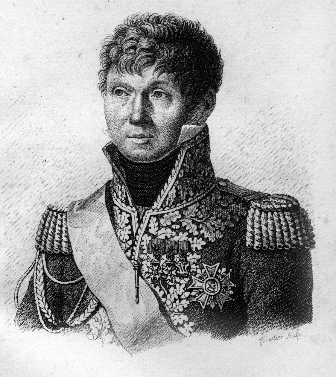 Porträtt av Claude Victor Perrin, känd som Victor Marshal of the Empire (1807), utnämnd till hertig av Bellune 1808.- i "Porträtt av franska generaler efter fransmännens segrar och erövringar". Grav av Ambroise Tardieu 1818. Stellasamling. av Ambroise Tardieu