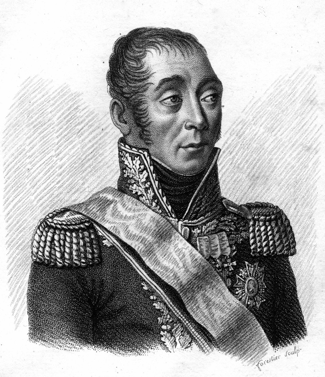 Porträtt av Emmanuel, Marquis de Grouchy, marskalk av Frankrike (1766-1847) - i "Porträtt av franska generaler efter fransmännens segrar och erövringar"". Grav av Ambroise Tardieu 1818. Stellasamling. av Ambroise Tardieu