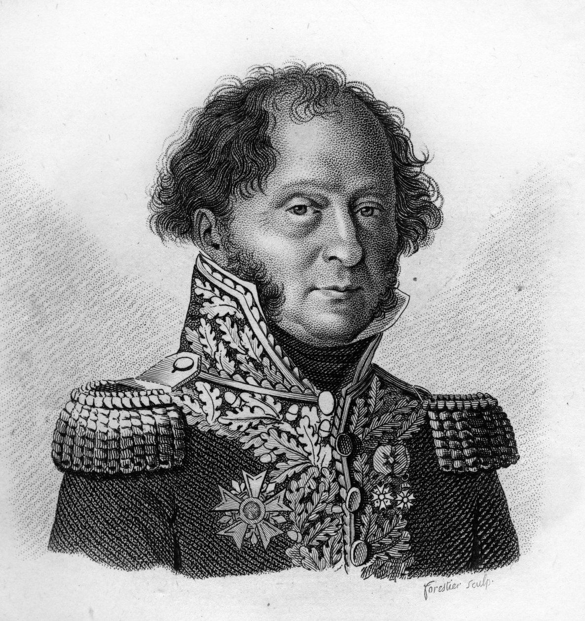 Porträtt av general Gabriel BARBOU DECOURRIERES (1770 - 1839) - i "Porträtt av franska generaler efter fransmännens segrar och strider"". Graverad av Ambroise Tardieu 1818. Stella Collection. av Ambroise Tardieu