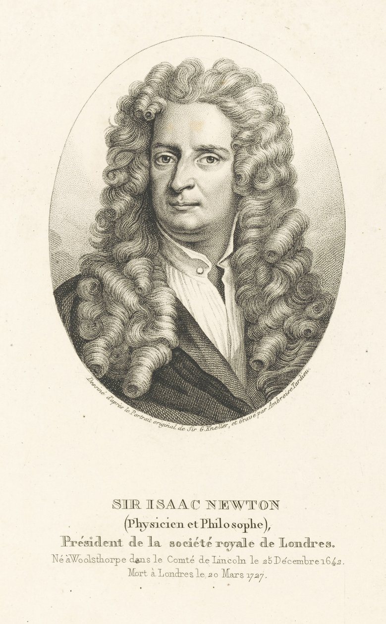 Porträtt av Sir Isaac Newton 1642-1727, ca. 1830-1840. av Ambroise Tardieu