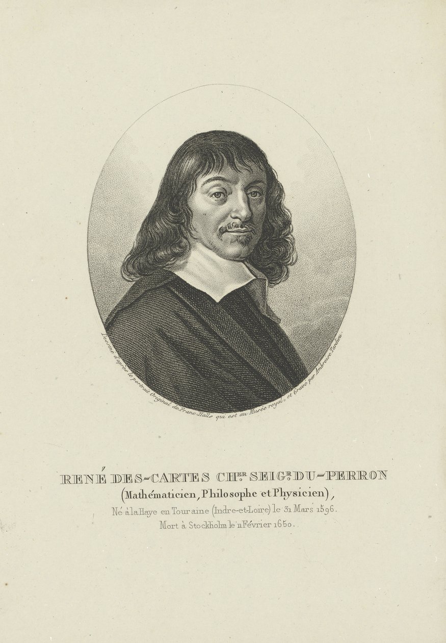 Porträtt av filosofen René Descartes 1596-1650, ca 1820. av Ambroise Tardieu