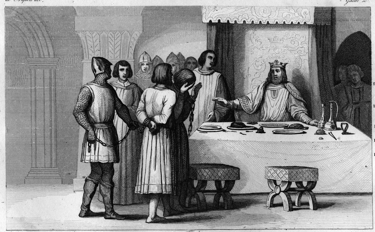 Robert II, den fromme (ca 970-1031) släpper konspiratörer - Robert II dit "The Pious"" (ca 972-1031), capetianernas dynasti - Han visste att två konspiratörer hade dömts till döden och gjorde dem till kommunikatörer, behandla vackert och sedan återge till  av Ambroise Tardieu