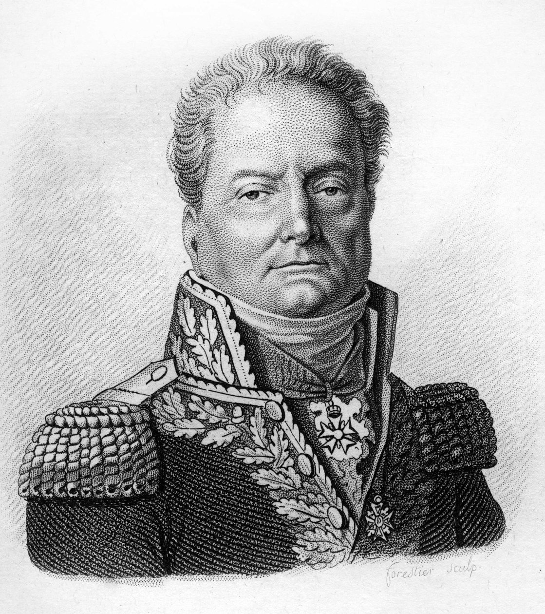 porträtt av Pierre Margaron (1765-1824) var en fransk general under revolutionen och imperiet.- i "Porträtt av franska generaler efter fransmännens segrar och erövringar"". Grav av Ambroise Tardieu 1818. Stellasamling. av Ambroise Tardieu