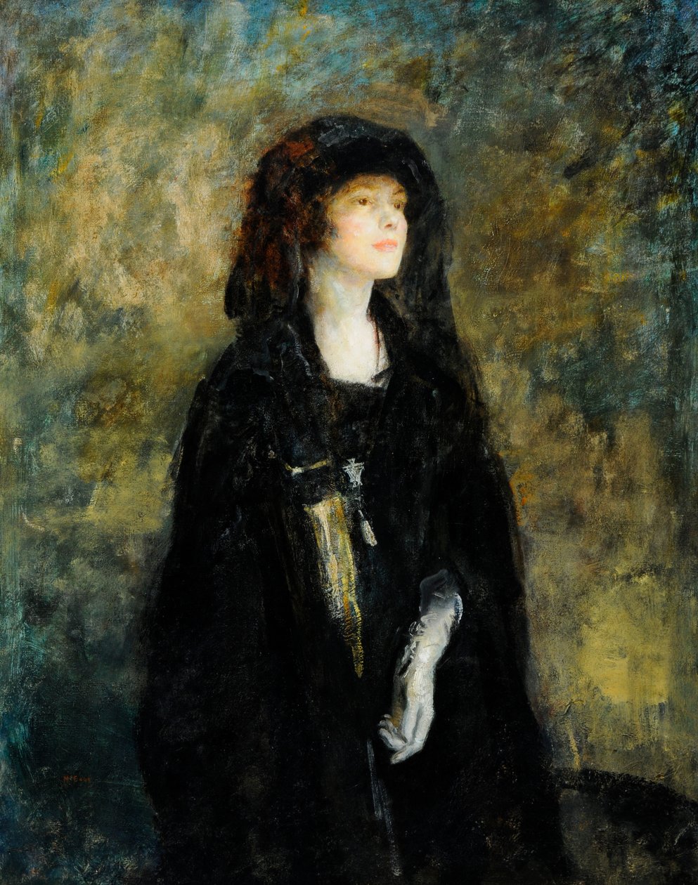 Mrs Claude Johnson i svart av Ambrose McEvoy