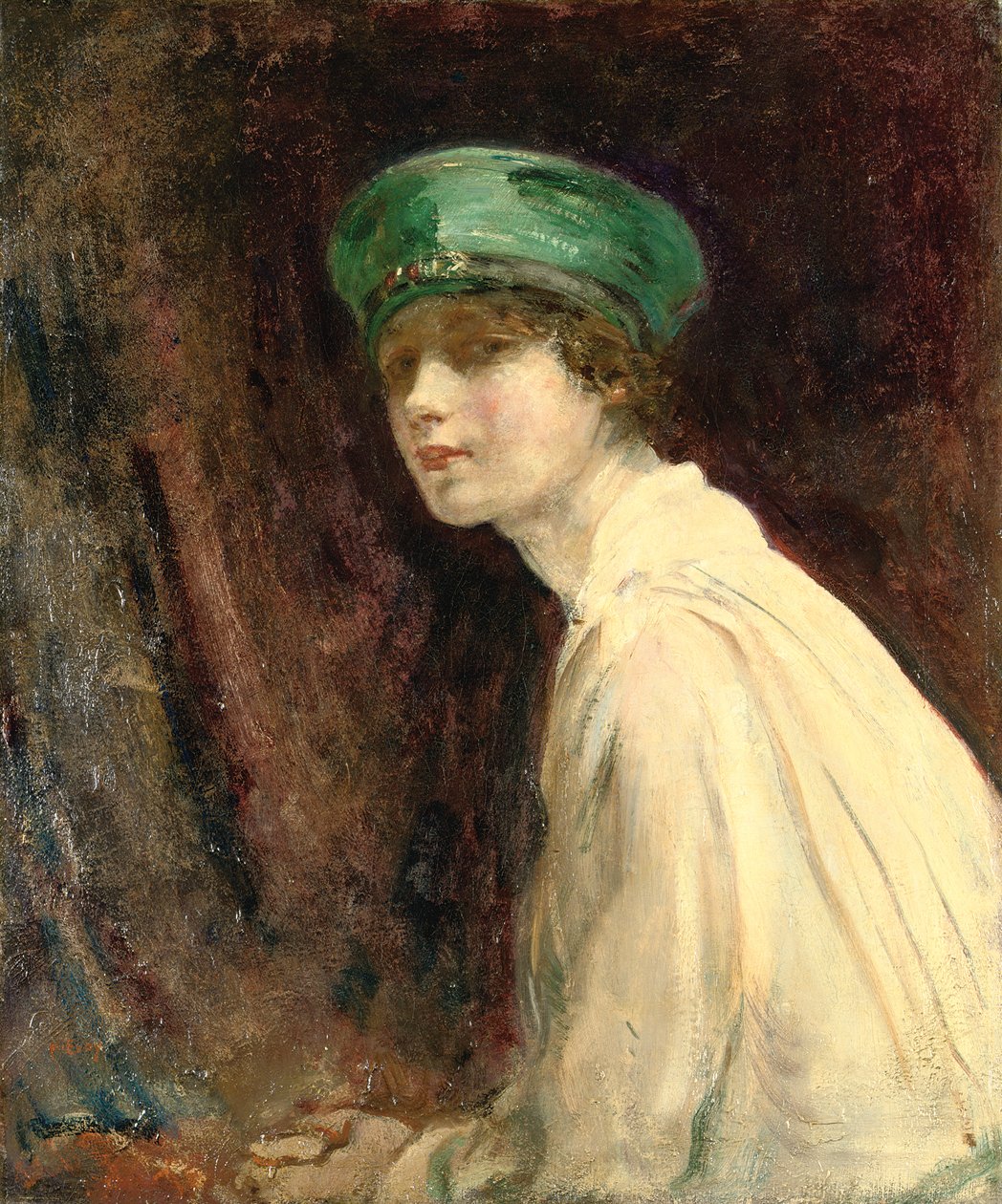 "Den gröna hatten", ett porträtt av fru Claude Johnson, 1918 av Ambrose McEvoy