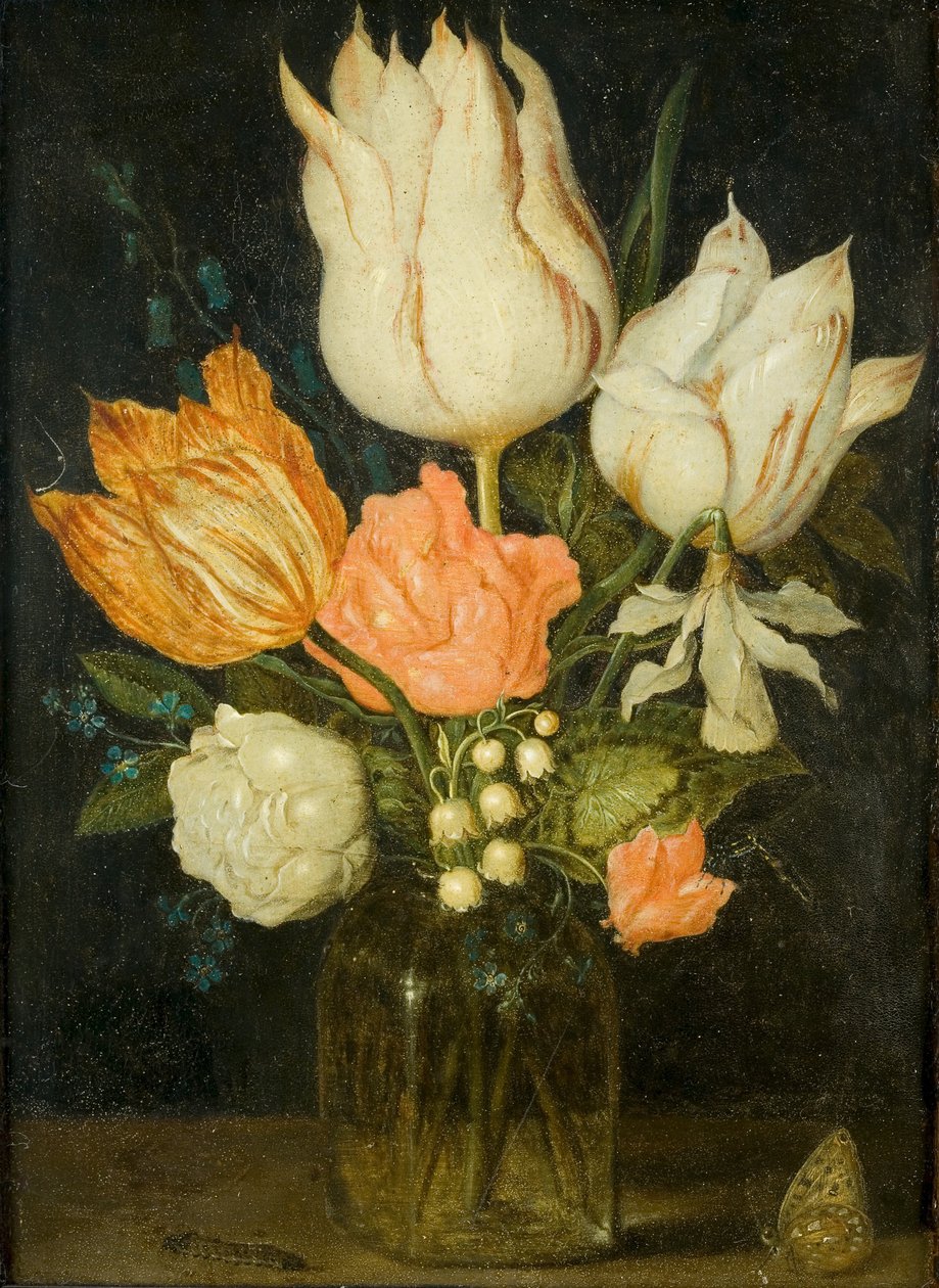 Blommor i en fyrkantig glasvase av Ambrosius the Elder Bosschaert