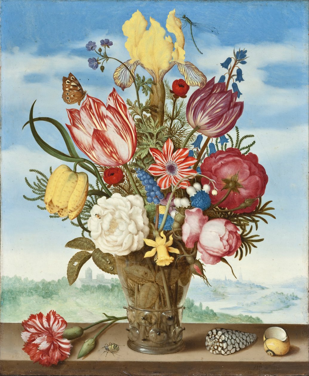 Bukett blommor på en kant av Ambrosius the Elder Bosschaert