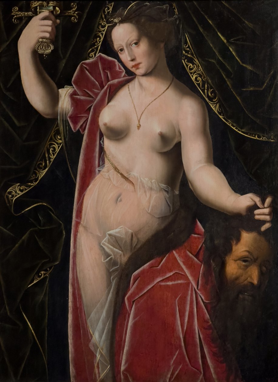 Judith håller upp Holofernes huvud, ca 1530-1533 (Olja på trä) av Ambrosius (after) Benson