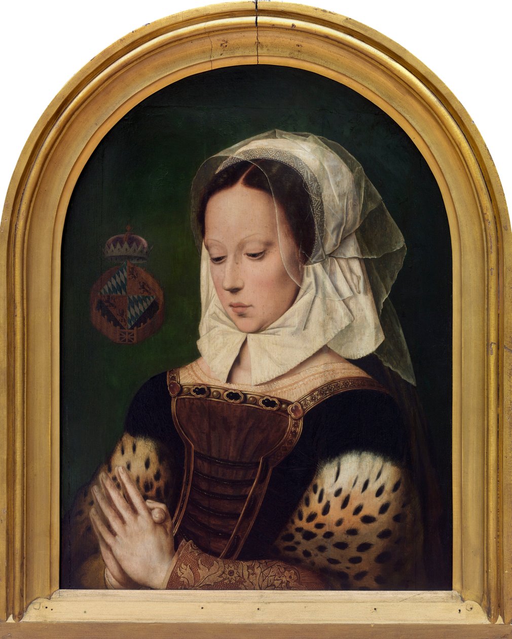 Kvinna vid böner (olja på panel) av Ambrosius (after) Benson