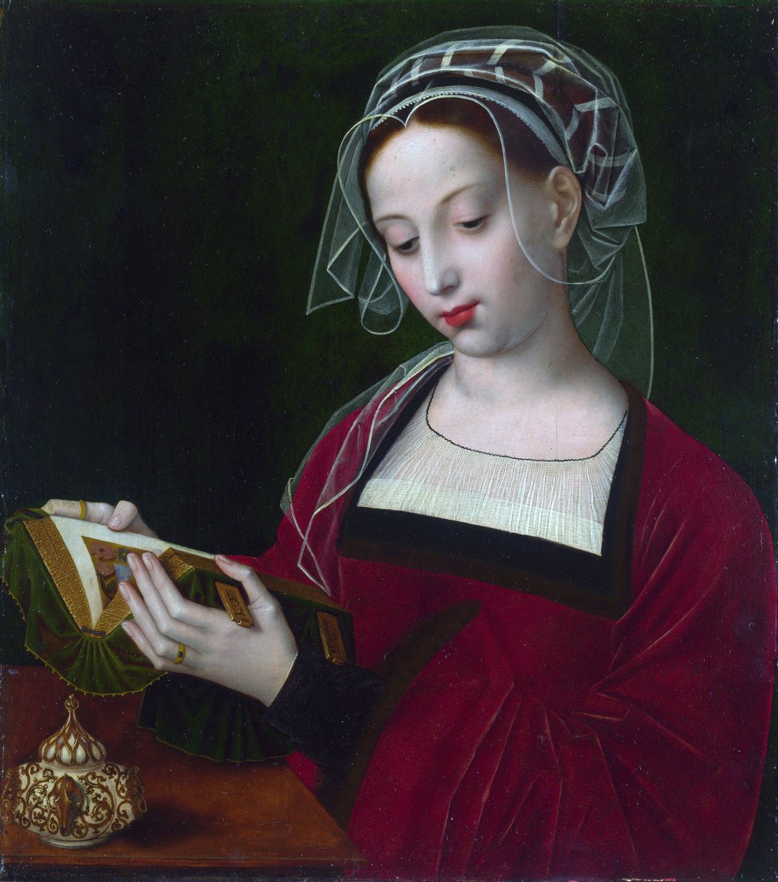 ""Mary Magdalene reading"" Målning av Ambrosius Benson (1495-1550) ca 1525 London National Gallery av Ambrosius Benson
