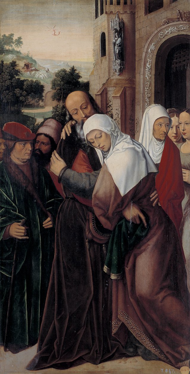 Möte mellan de heliga Joachim och Anne vid Golden Gate av Ambrosius Benson
