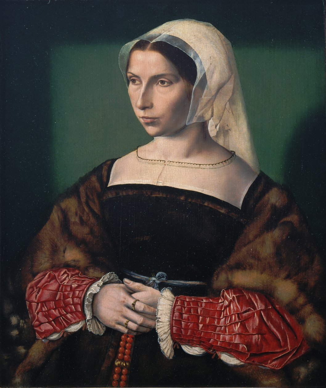 Porträtt av Anne Stafford, ca 1535 (olja på pannå) av Ambrosius Benson