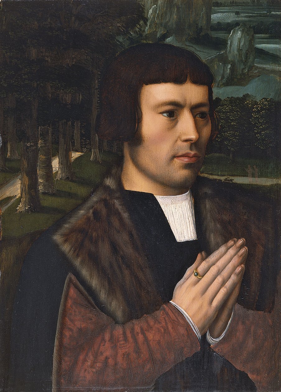 Porträtt av en man som ber av Ambrosius Benson