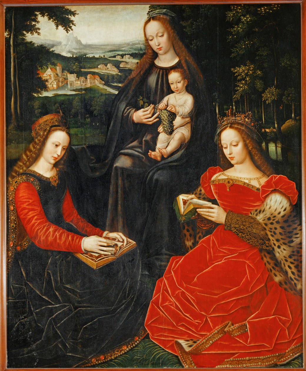 Jungfru Maria med barnet, Sankta Katarina och Sankta Barbe ... av Ambrosius Benson