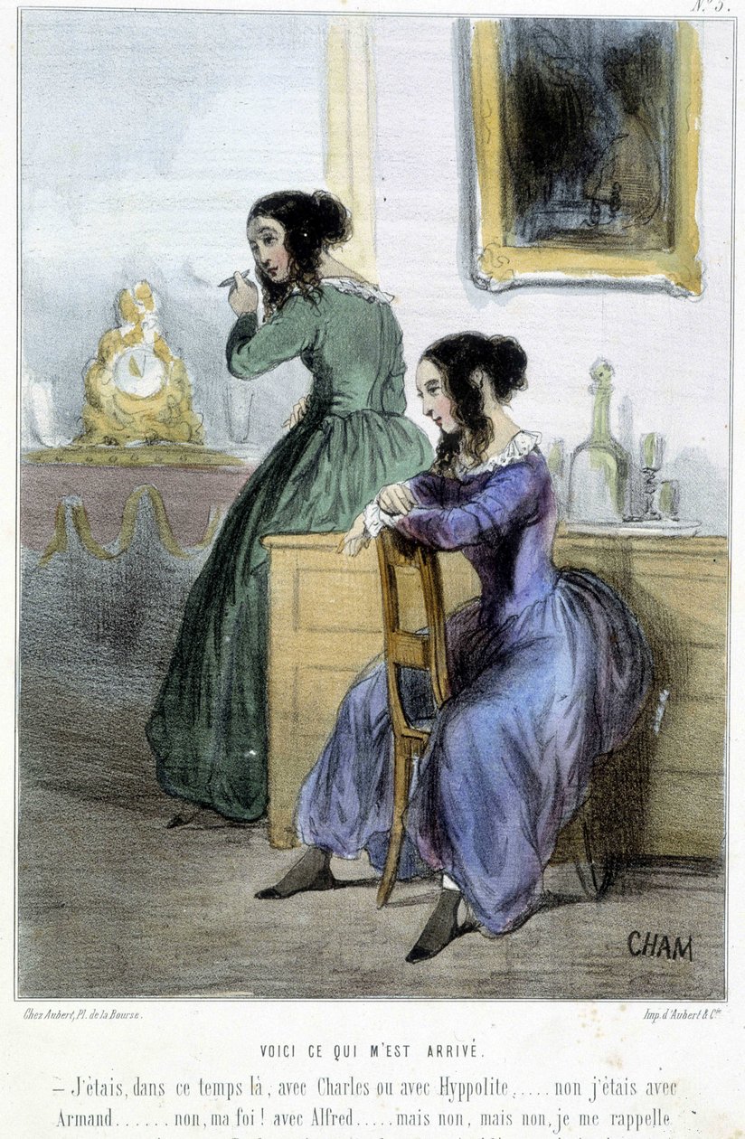 Här är vad som hände mig (konversation av kvinnliga volages) - i "" Madeleines"" av Cham, v.1870-1880 av Amédée de Noé