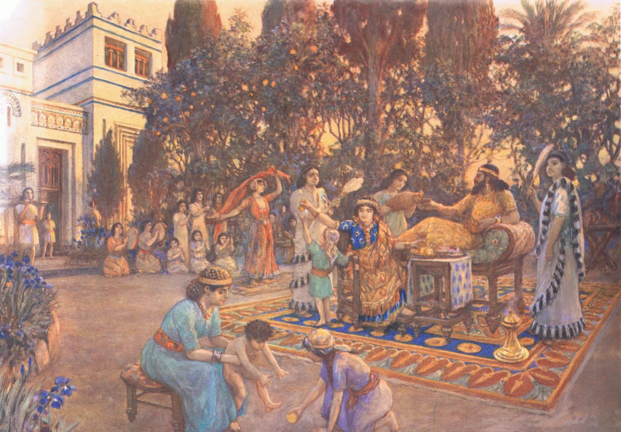 Domestic Life in Babylon, från MacMillan skolaffischer, ca 1950-60-talet av Amedee Forestier