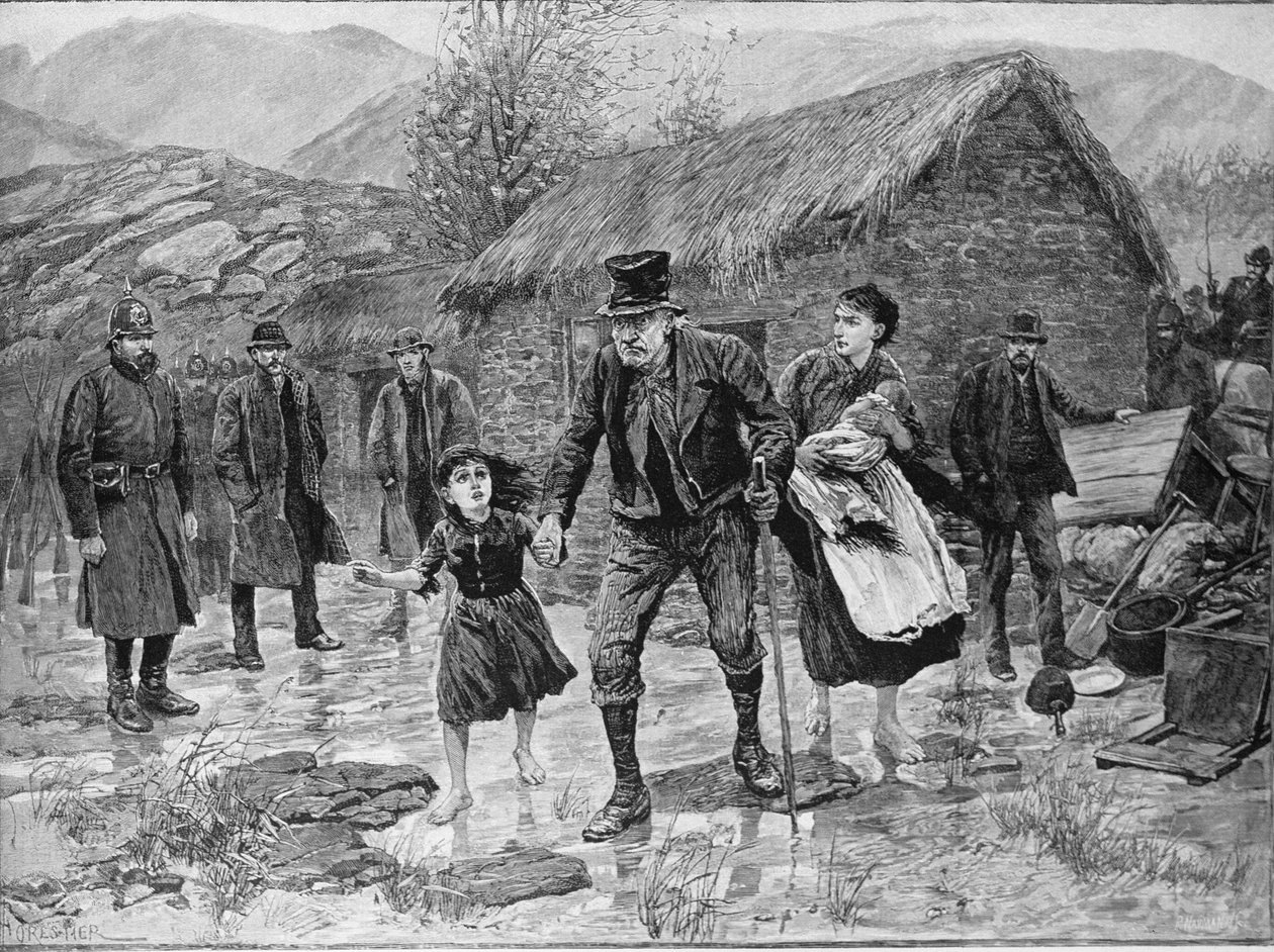 Scen vid en irländsk vräkning i County Kerry, från "The Illustrated London News", 15 januari 1887 av Amedee Forestier