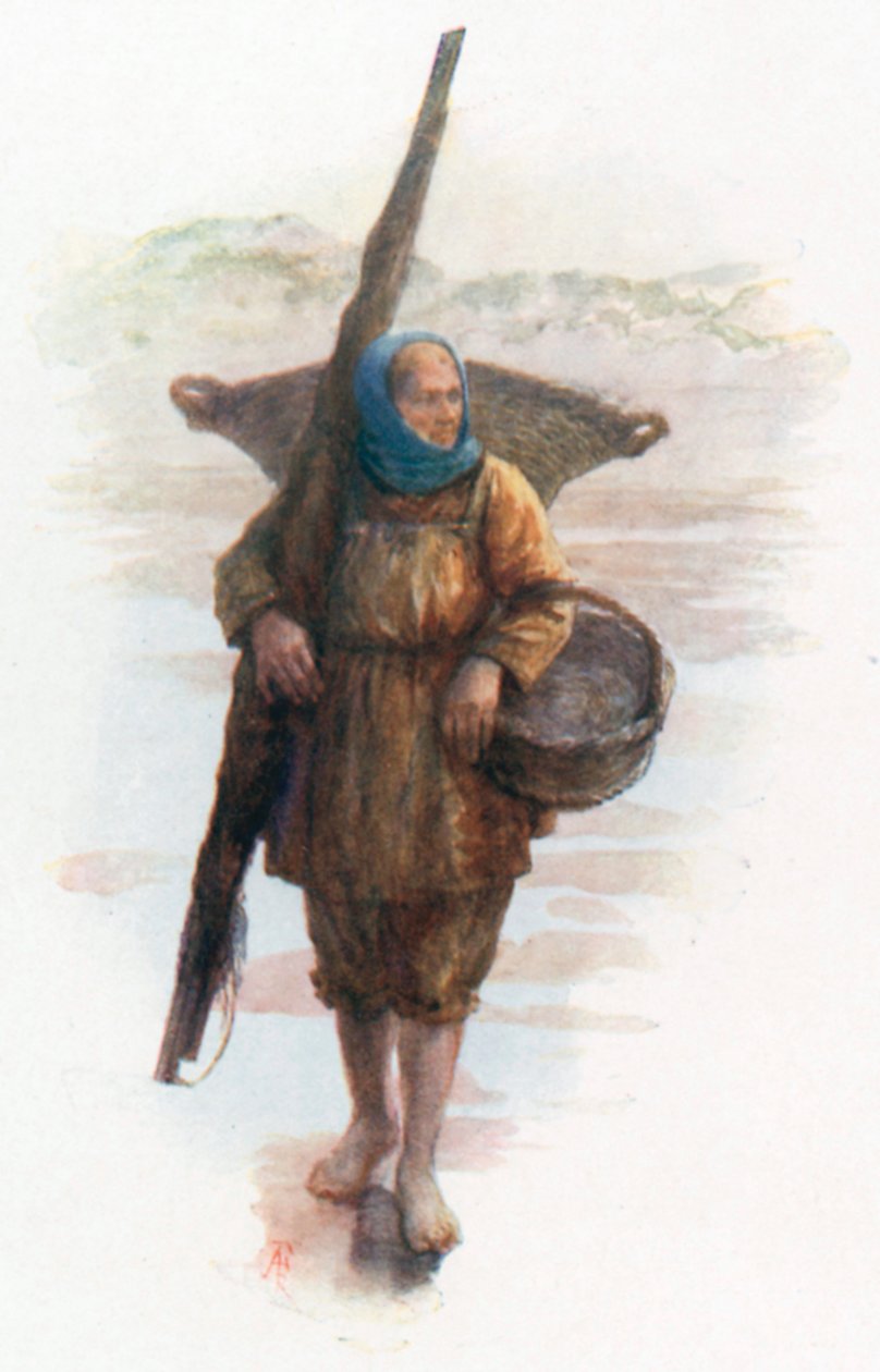 A Shrimper, Coxyde (färglitografi) av Amedee (after) Forestier